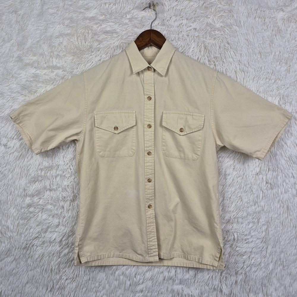 Vintage Banana Republic Safari Shirt Cotton Short Sleeve Beige Tan Utility Sz 6